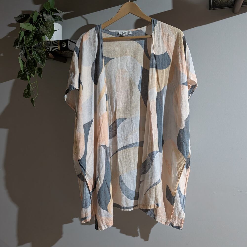Rachel Zoe | Linen Blend Open Front Kimono Poncho Duster Cover-up | One Size